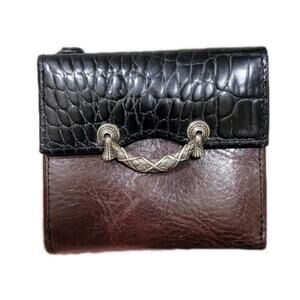 Brighton‎ Leather Wallet Women's Croc Embossed Brown Black Bifold Small 4x4